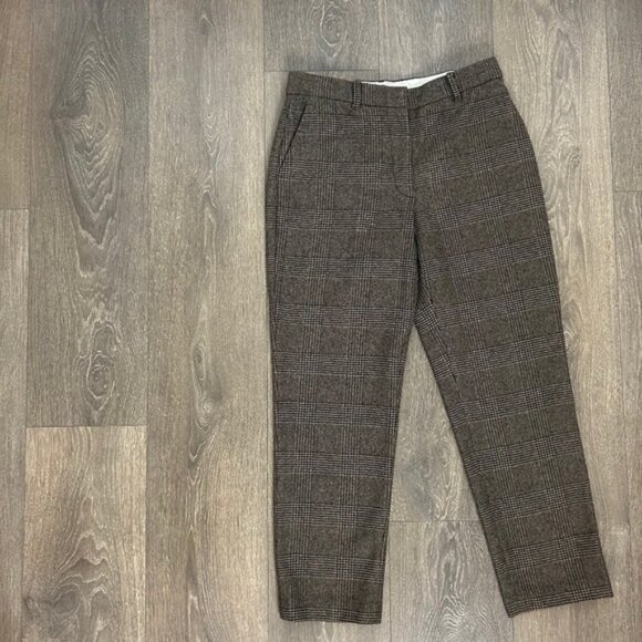 Aritzia Wilfred Gimont Pant Plaid Wool Crop Trousers Straight Leg Brown Size 2 - Picture 3 of 16